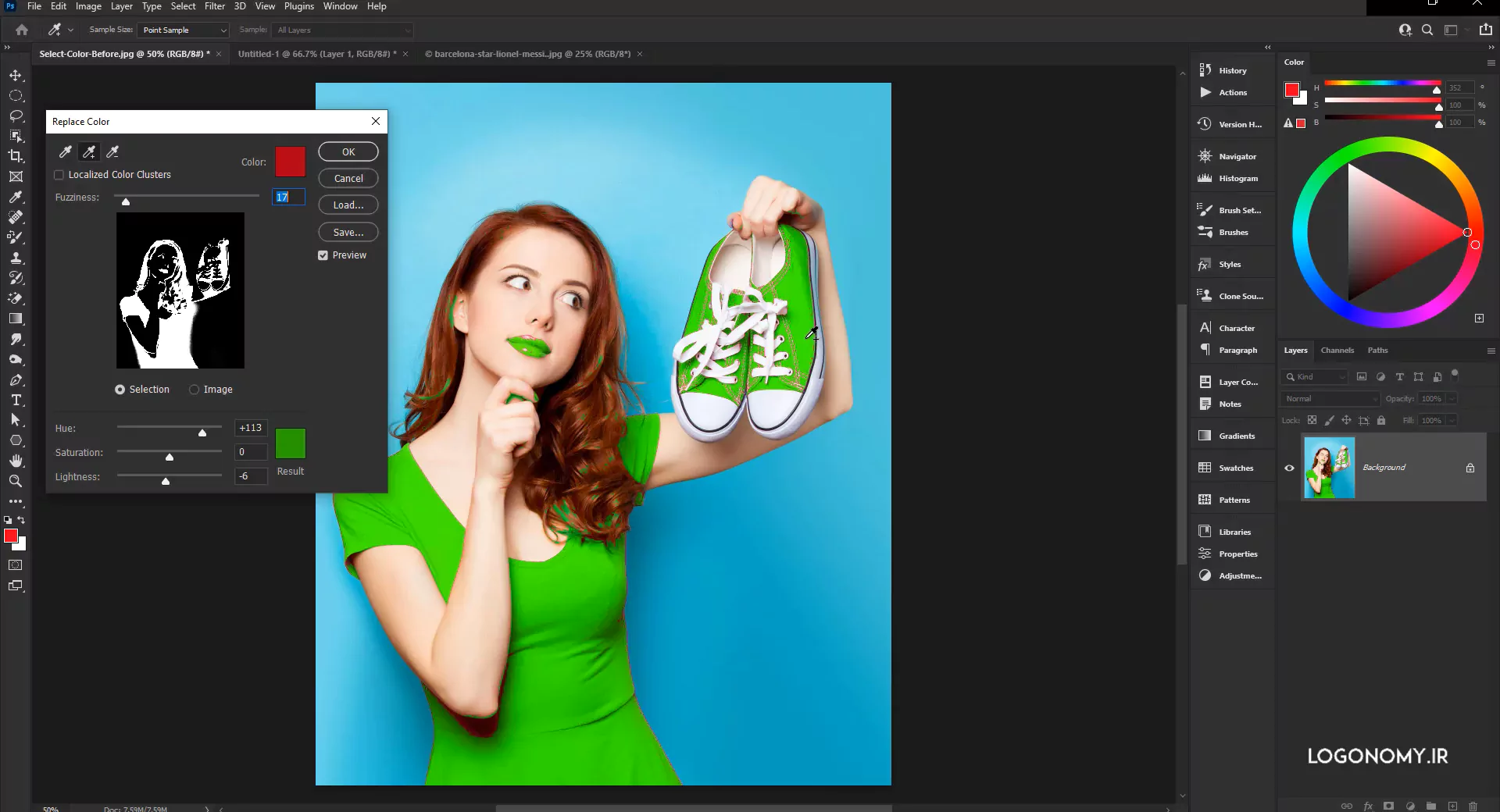 تغییر و جایگزینی رنگ در عکس با ابزار Color replace برنامه فتوشاپ